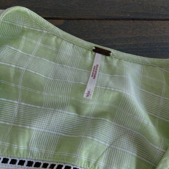 Free People Lime Green Boho Tunic Blouse Top Small 3/4 Sleeve - Women S (VV) - Picture 3 of 8